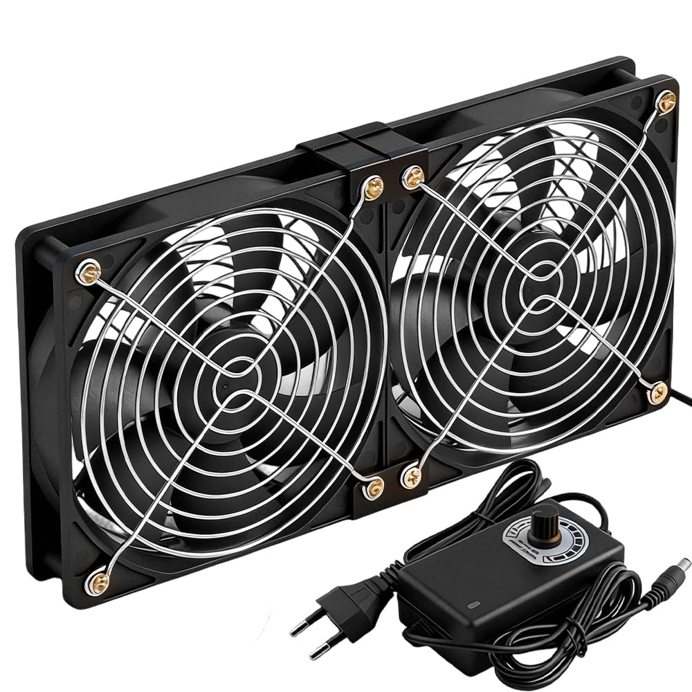 240mm PC Lüfter, 2x120mm Gehäuselüfter 12V PC-Lüfter mit Netzstecker & stufenlosem Drehzahlregler, 2700 RPM, Leiser Leistungsstarker PC Fans für Computer, Server, TV,Gaming-PC,AV Kabine,Router