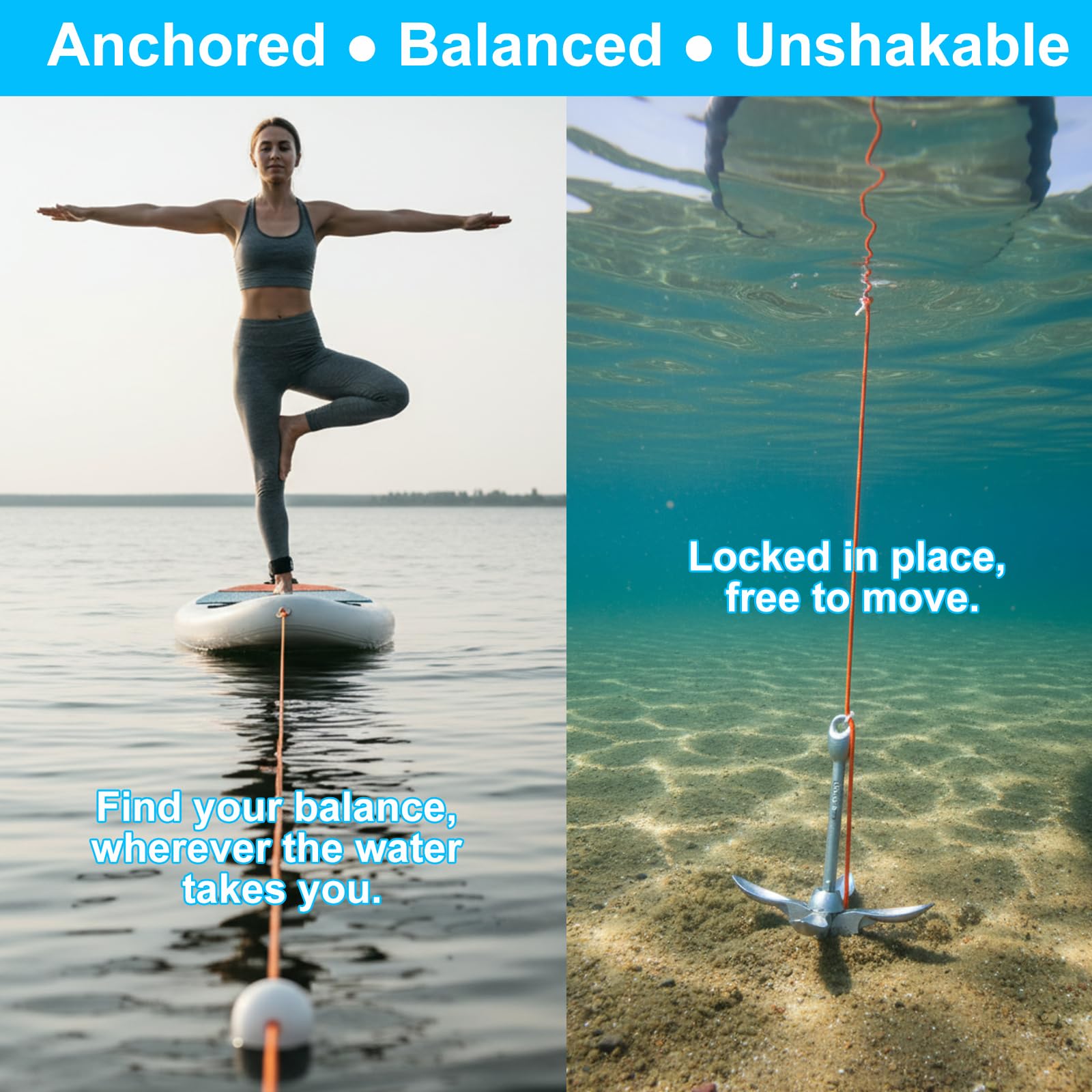 BeGrit Verzinkt Anker Gusseisen Faltanker 1,5KG Ankerset mit Ø 6mm 10 Meter Ankerleine Für Boot SUP Paddle(Silber)