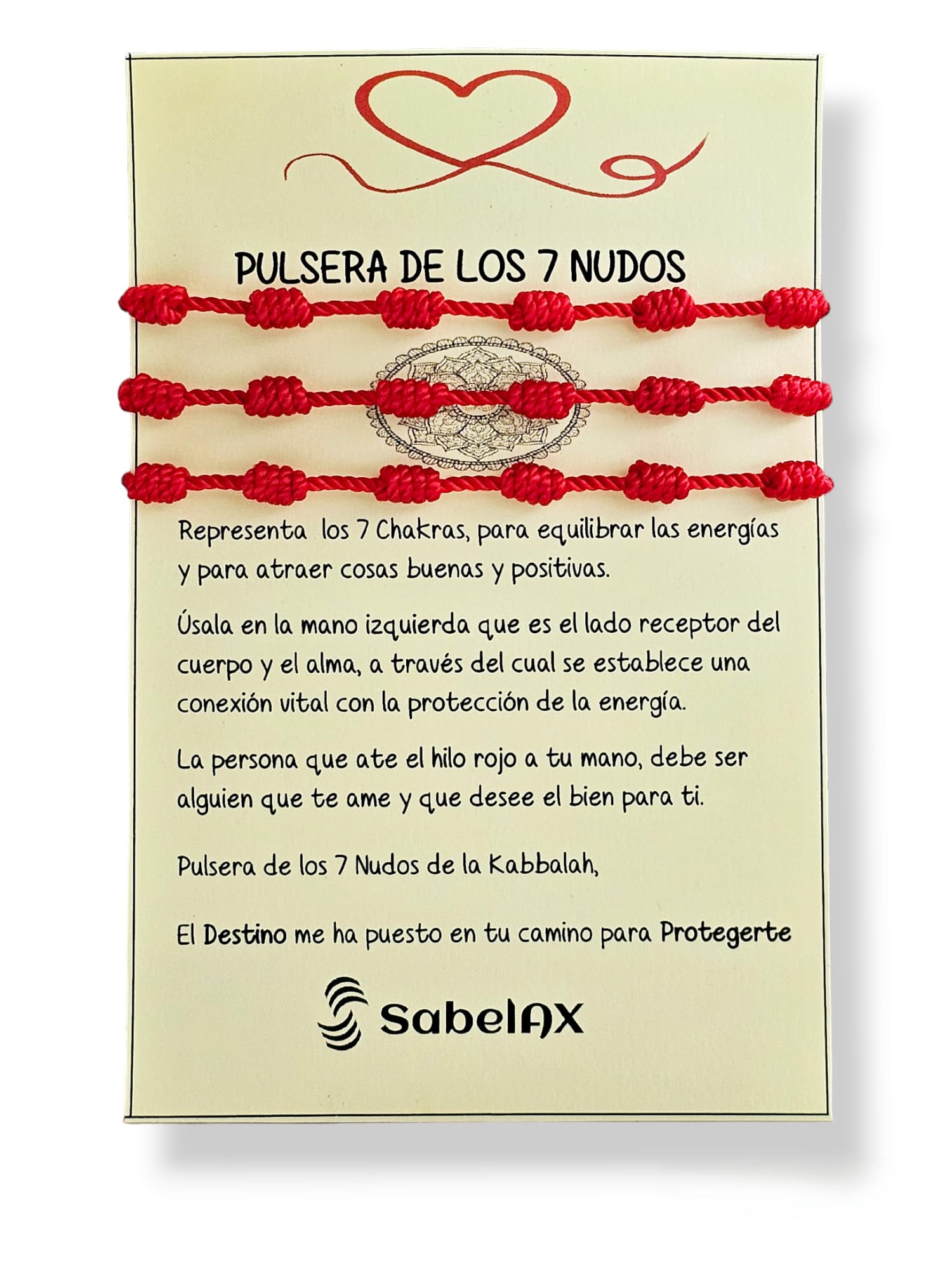 SabelAX Pulsera 7 Nudos Roja - Hilo Rojo - Protección Mal de Ojo y Buena Suerte - Unisex, para Mujer y Hombre - Kabbalah - Pulsera para Parejas