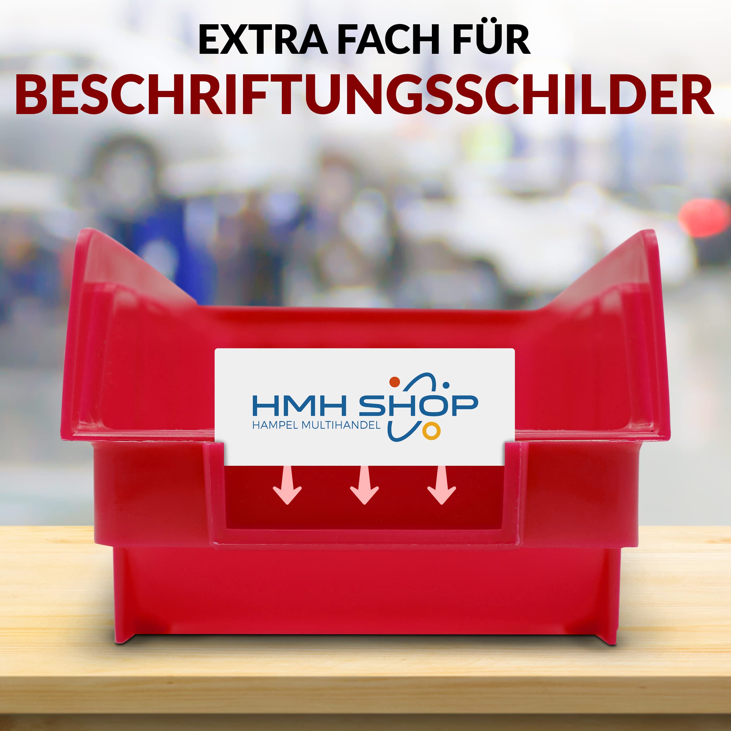 HMH 40x Stapelboxen Rot Größe 2 + 8 Wandschienen Werkstatt Garage Sichtlagerboxen (LxBxH) 175x103x76mm Wandbefestigung Lagerboxen rote Sichtlagerkästen Stapelbox PP, HMH-3183-80+1201-8