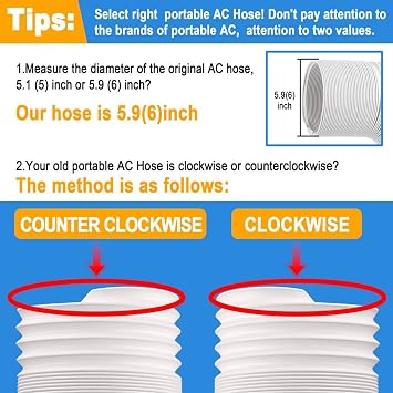 150mm Portable Air Conditioner Hose, 6 Inch Flexible Exhaust Duct with Clockwise Thread, Universal AC Vent Hose Extension for Tumble Dryer & Extractor Fan, Easy to Install, 300cm