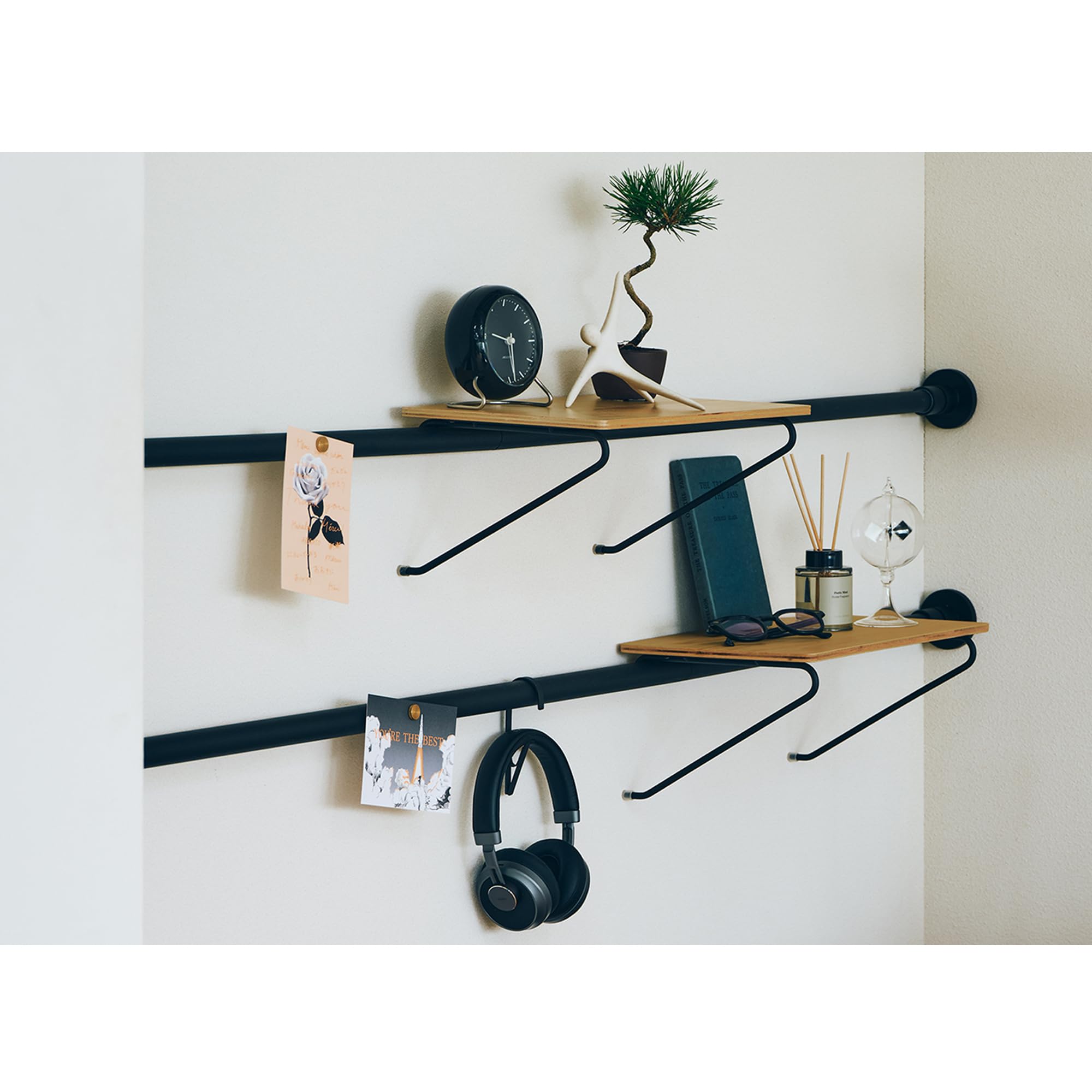 Draw a line tension rod shelf セット　ブラック iF Design - DRAW A LINE