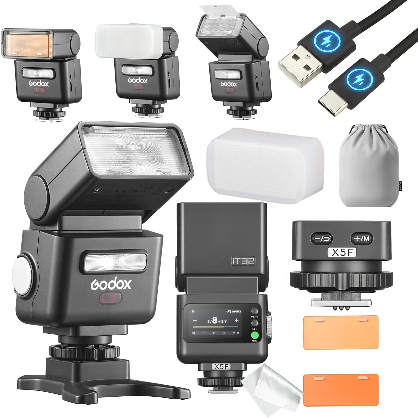 Godox IT32 TTL Camera Flash with X5F Trigger attached to a Fujifilm camera
