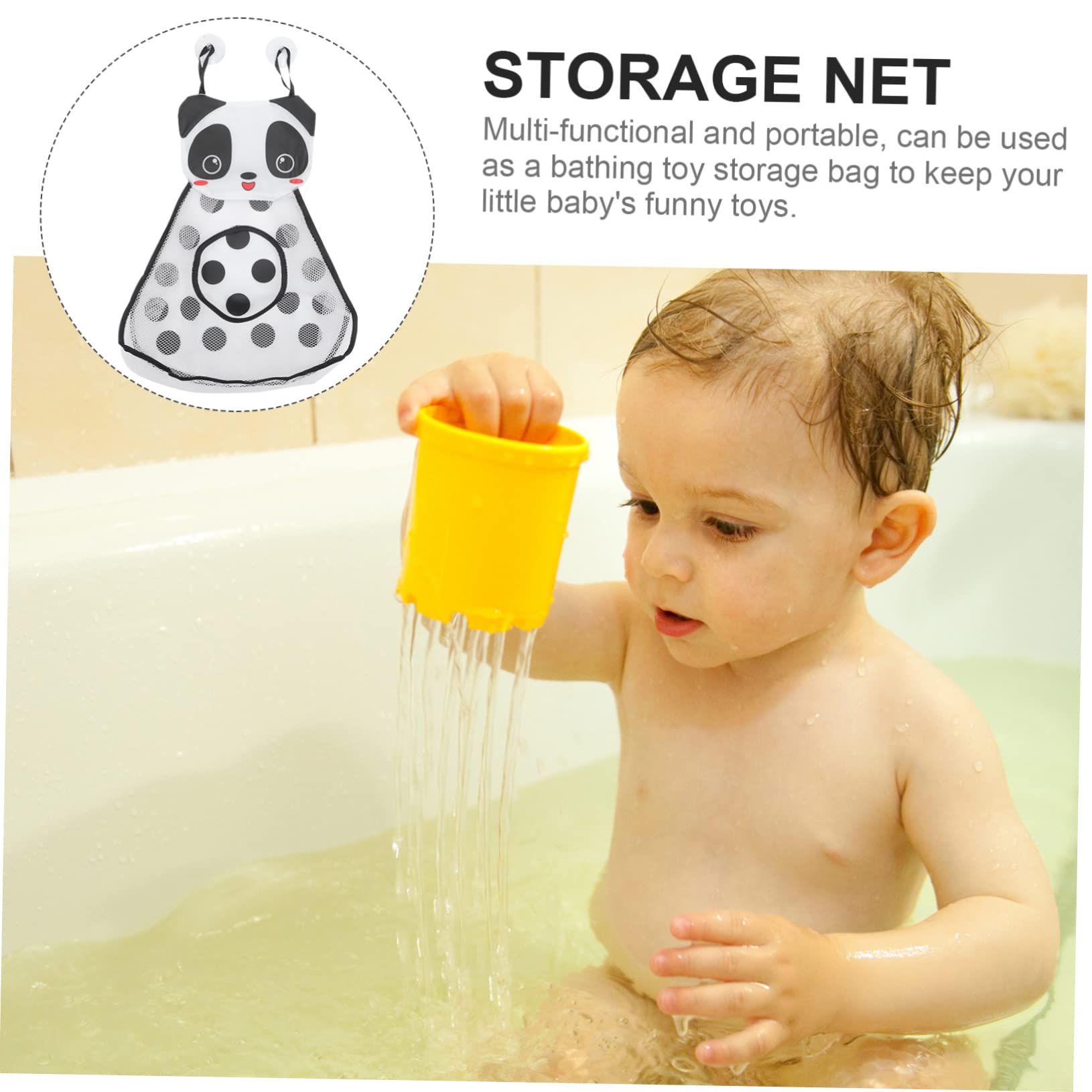 VICASKY 5pièces De Rangement Maille Pour Jouets De Bain Organisateur De Jouets Pour Garçon Fille Avec Ventouse Design Animaux Carton Panda Pratique Et Spacieux Pour Salle De Bain
