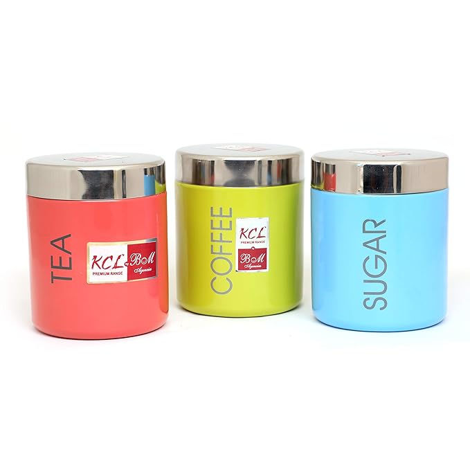 Buy KCL Stainless Steel Tea/Coffee/Sugar Containers, TCS 600 ML Each