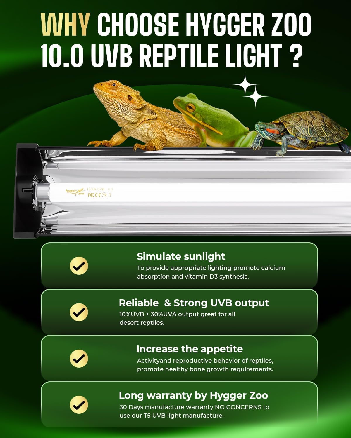 T5 UVB Reptile Light Fixture Upgrade Burn-proof HO UVB Bulb Lighting Combo Kit 10.0 UVB Light for Reptiles Terrarium Fluorescent 8W Reptile Light Bar UVA UVB Desert Lamp for Bearded Dragon Turtle Tank