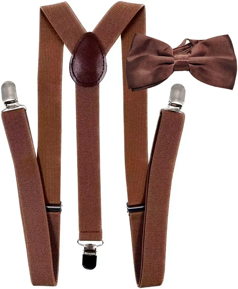 Kit Suspensório + Gravata Borboleta Marrom Chocolate