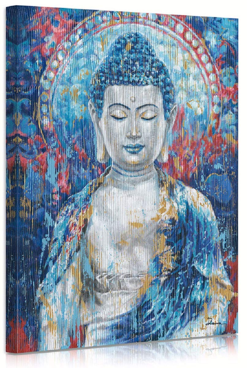 光る仏像のアート絵画 観音菩薩・青の合掌観音 (光稀） 開運絵 仏画 手彩色ジクレー