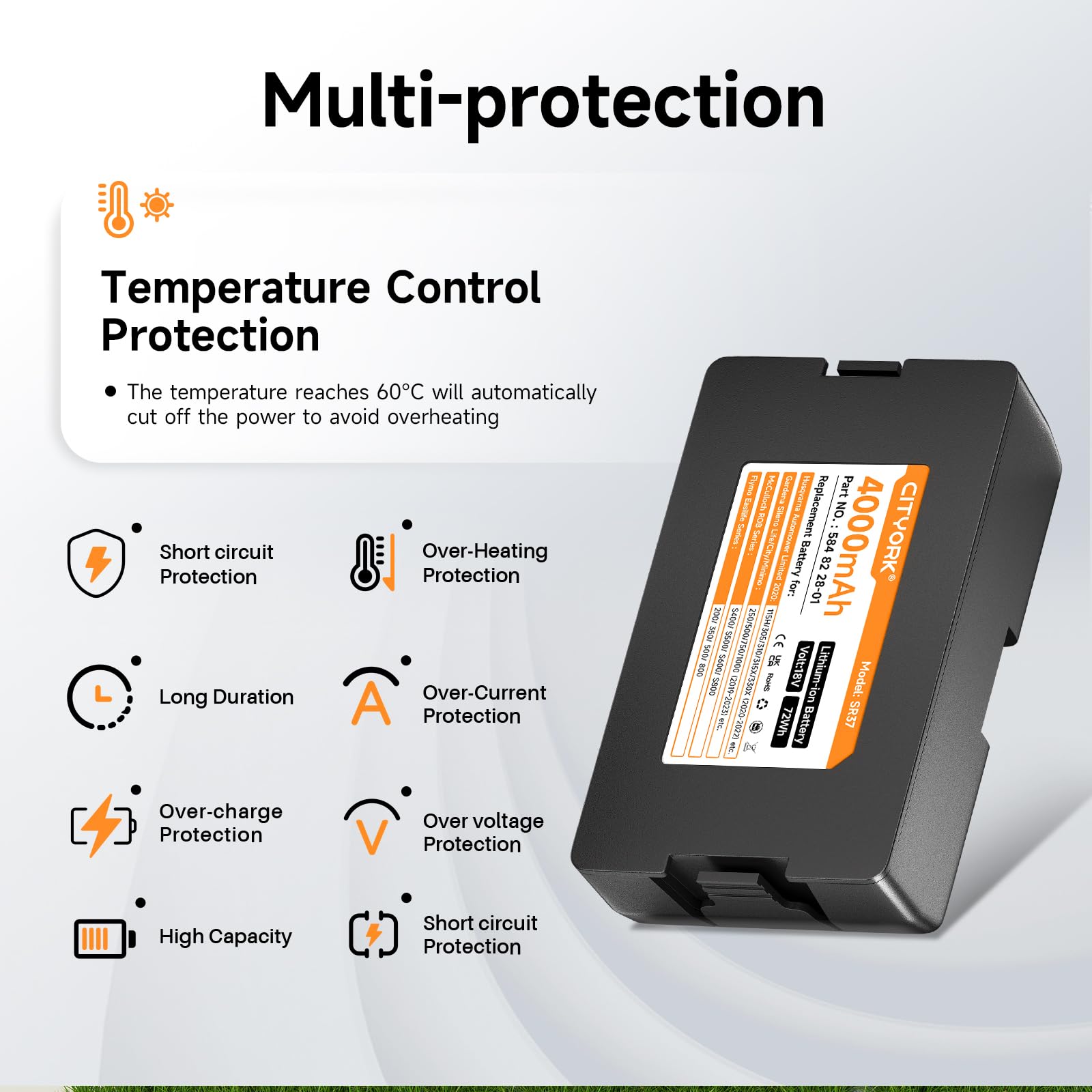 CITYORK Batteria di ricambio da 18 V, 4000 mAh, per Gardena Sileno Life/City/Minimo 250/500/750/1000 (2019-2023), per Husqvarna Automower Limited 115H/305/310/315X/330X (2022), robot tosaerba