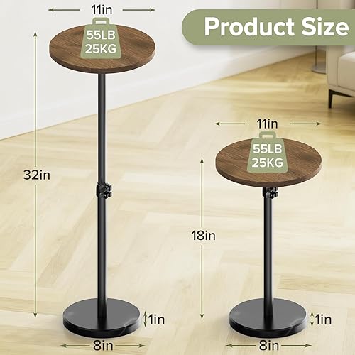 Miniatura 3 de Mesa auxiliar redonda pequeña, mesa de bebidas ajustable en altura para espacios pequeños, mesa auxiliar de pedestal con base de mármol, mesa de