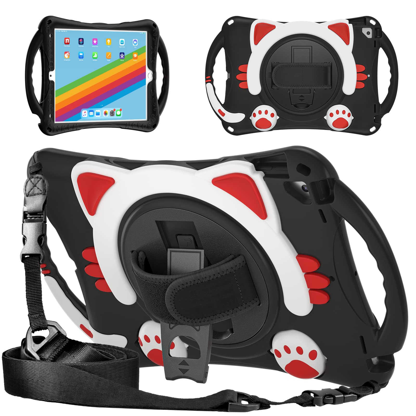 Gerutek Kinder Hülle für iPad 9./8./7. Generation 10,2 Zoll,Stoßfeste Robust Kindertasche mit Tragegriff,Drehständer,Handschlaufe Schultergurt Kinder Schutzhülle für iPad 10.2