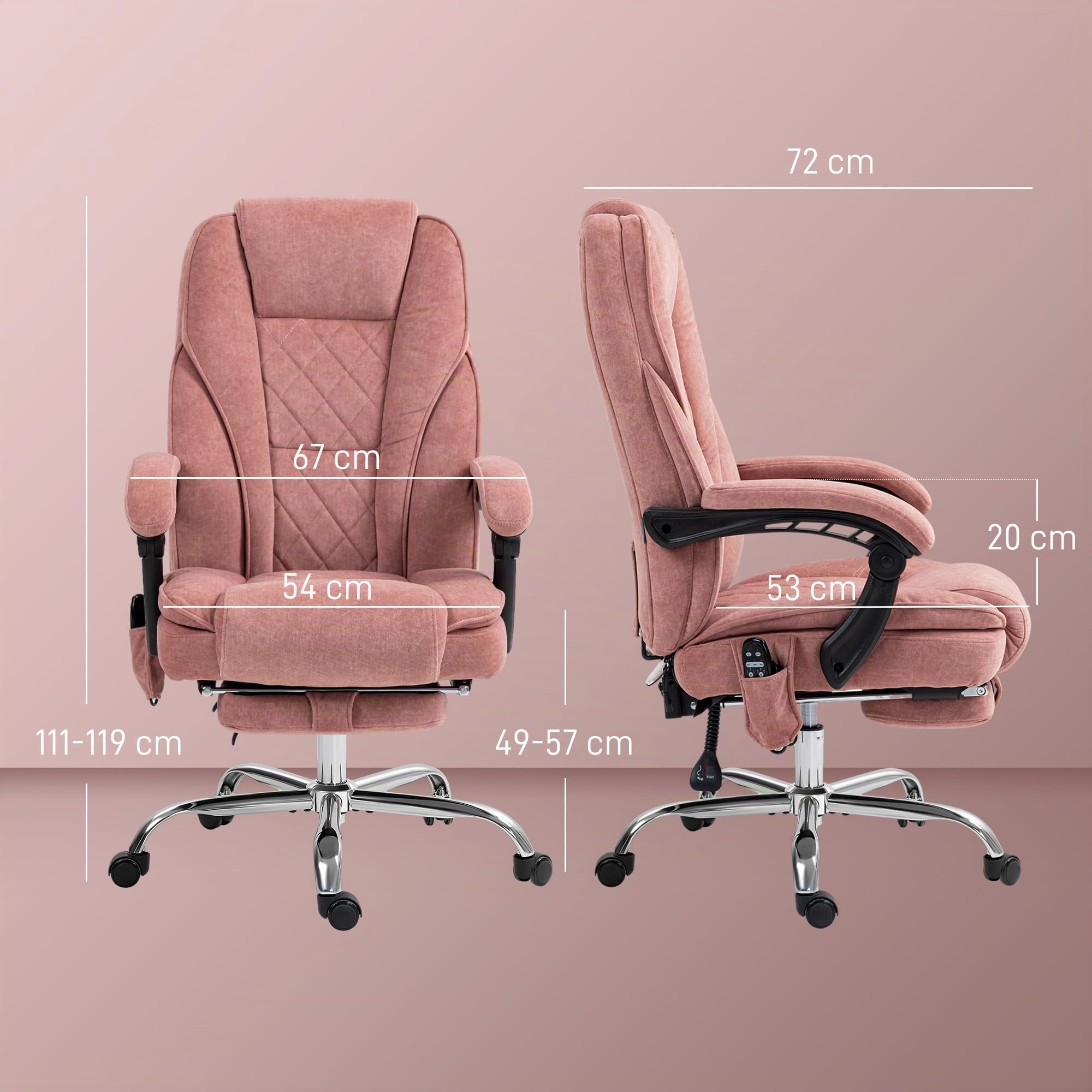 Vinsetto Fauteuil de Bureau Massant et Chauffant Ergonomique Rose