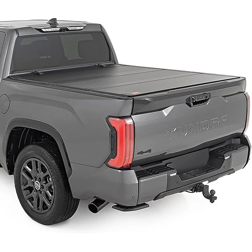 Rough Country Hard Flip-Up Truck Bed Tonneau Cover for Toyota Tundra (2022-2025) - Aluminum Tri-Fold Bed Cover, Fits 5'7" (65.6") Bed