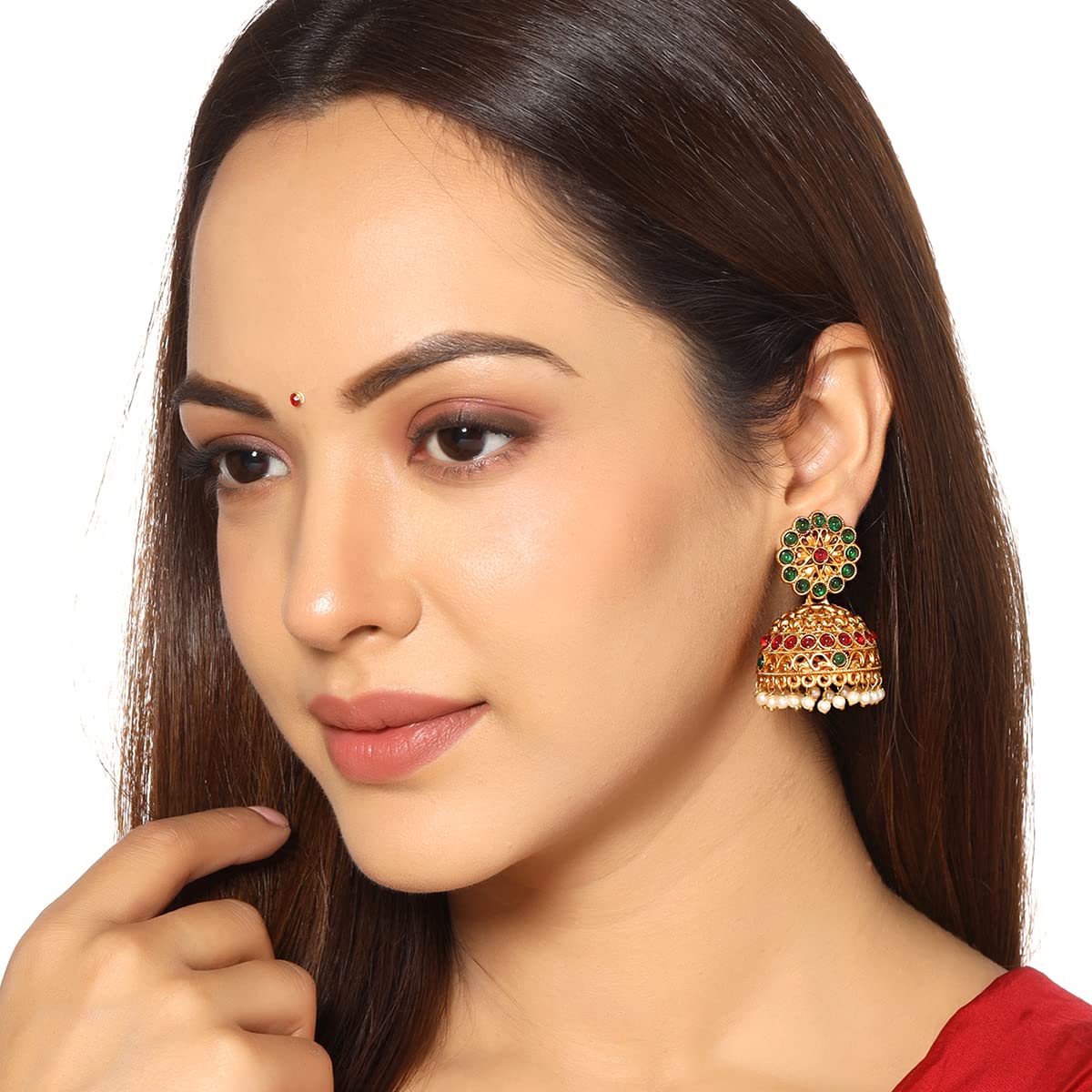 Women's Crystal Studded Jhumka Earrings
