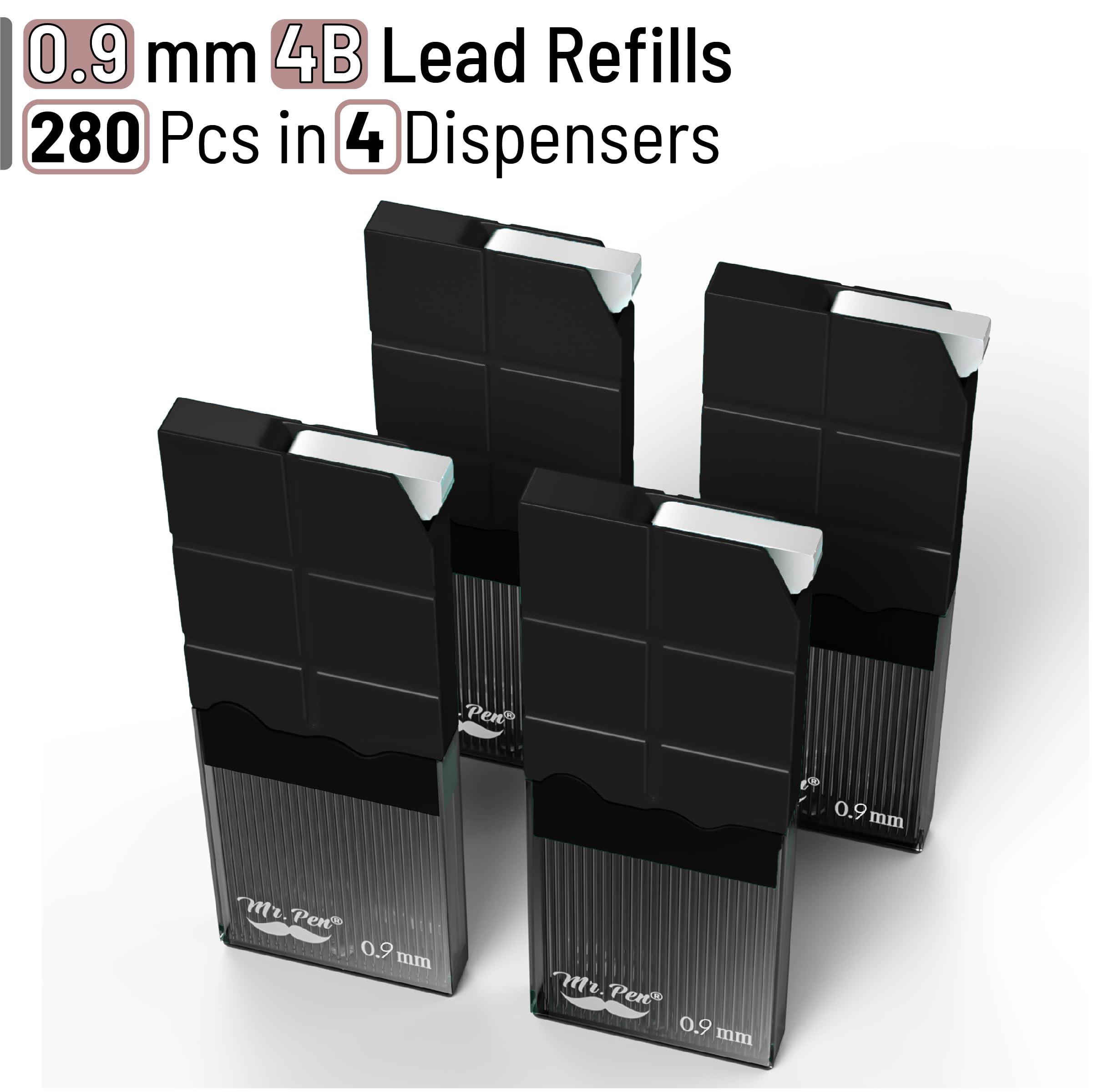 Mr. Pen- 0.9 Millimeter Lead Refills for Mechanical Pencils, 4B, 4 Pack, 280 PCS, 0.9 Lead Refills - Image 3