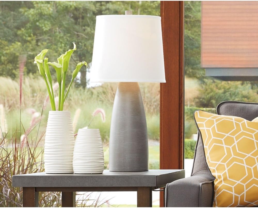 Signature Design by Ashley Shavontae Modern Table Lamp, 2 Count Lamps, 27.5", Gray