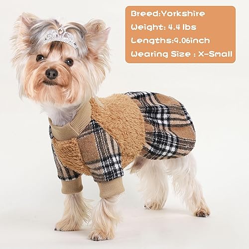 Miniatura 10 de Kosiyi Suéter pequeño para perro - Ropa para perro - Vestidos para perros pequeños - Ropa para cachorros, vestido rosa de princesa a cuadros - Ropa