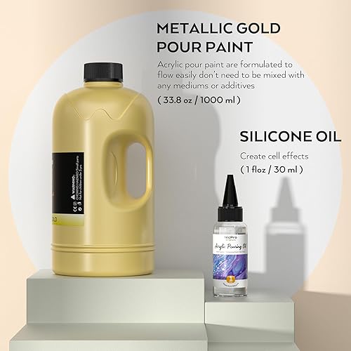 Miniatura 13 de Nicpro Pintura acrílica blanca metálica de color perla para verter, suministros de pintura premezclada de 33.8 onzas con aceite de silicona