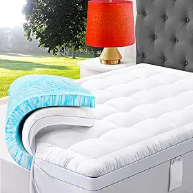 ABENE Colchão de espuma viscoelástica de camada dupla de 10,14 cm, 5 cm, espuma viscoelástica de gel refrescante, mais 5 cm de penas, almofada alternativa para colchão com bolso de cabeceira, suporte macio para alívio da dor nas costas
