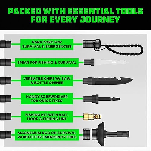 Miniatura 6 de Bastón de senderismo táctico plegable, bastón táctico, personal de senderismo de supervivencia y bastón de senderismo, equipo de aluminio ligero