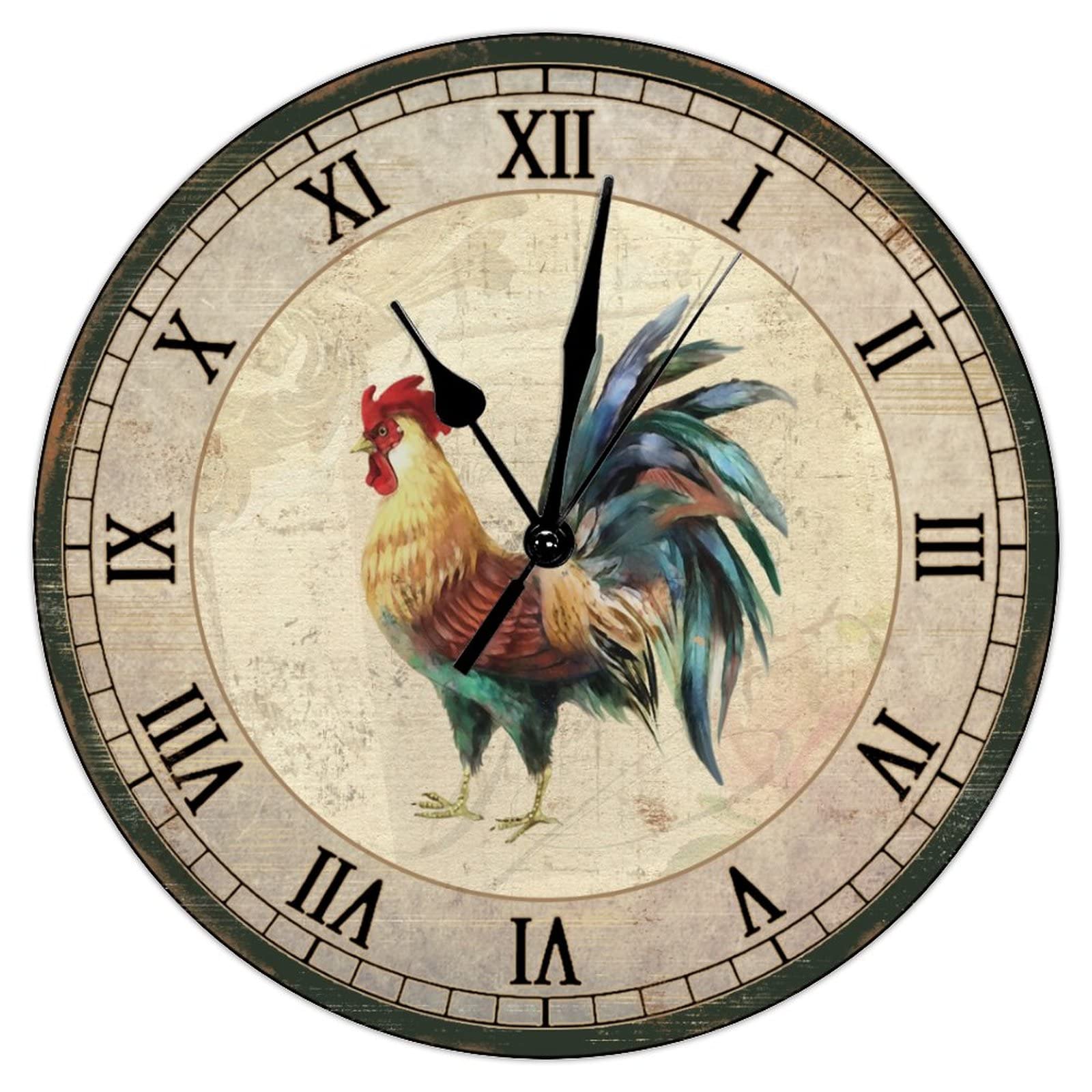 Horloge murale décorative en bois de qualité supérieure motif rustique poule