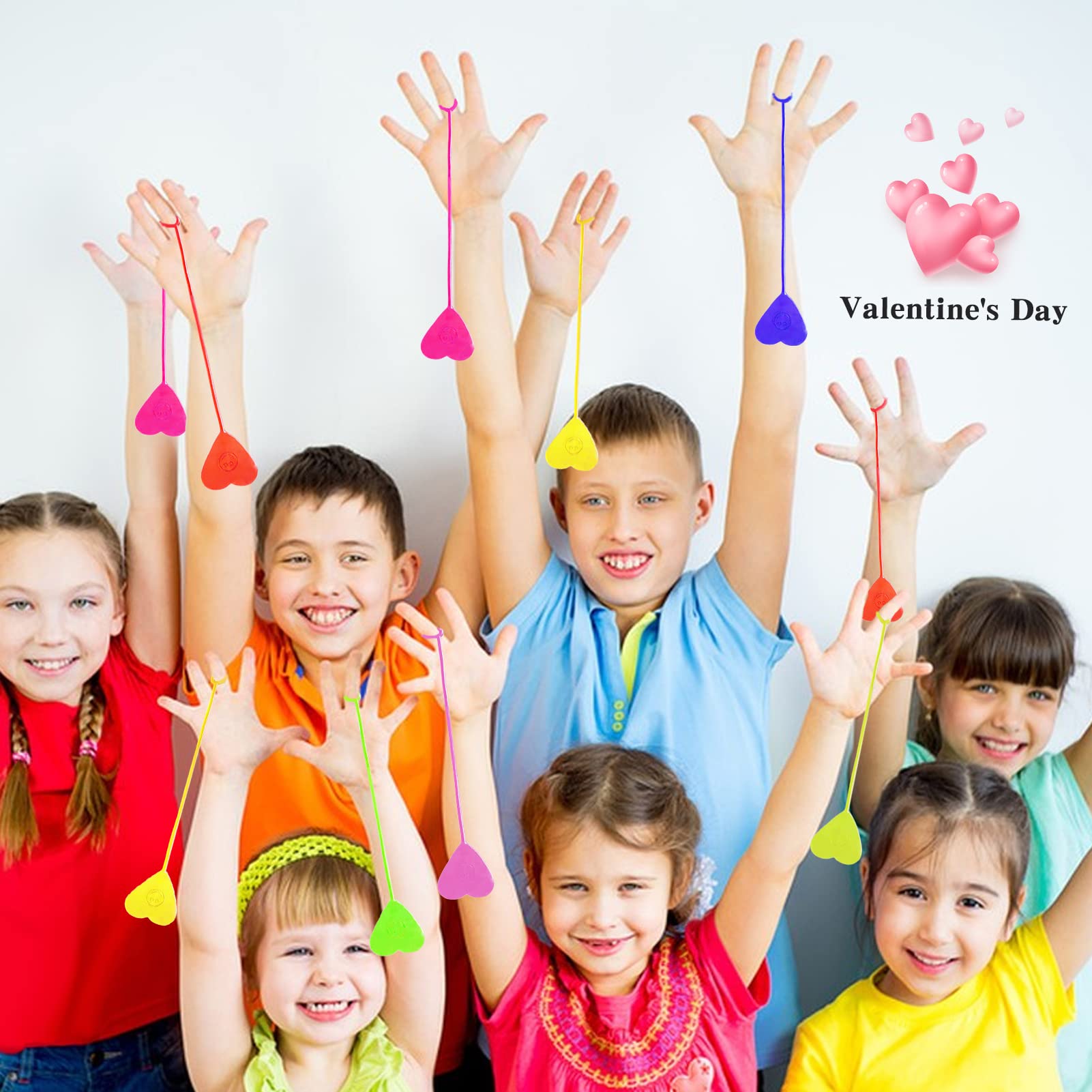 ZeQinToy Valentines Day Gifts for Kids, 56pcs Love-Heart Styles Sticky Hands Stretchy Toys for Valentine Party Favors, School Classroom Exchange Gifts Party Supplies for Toddlers Girls Boys