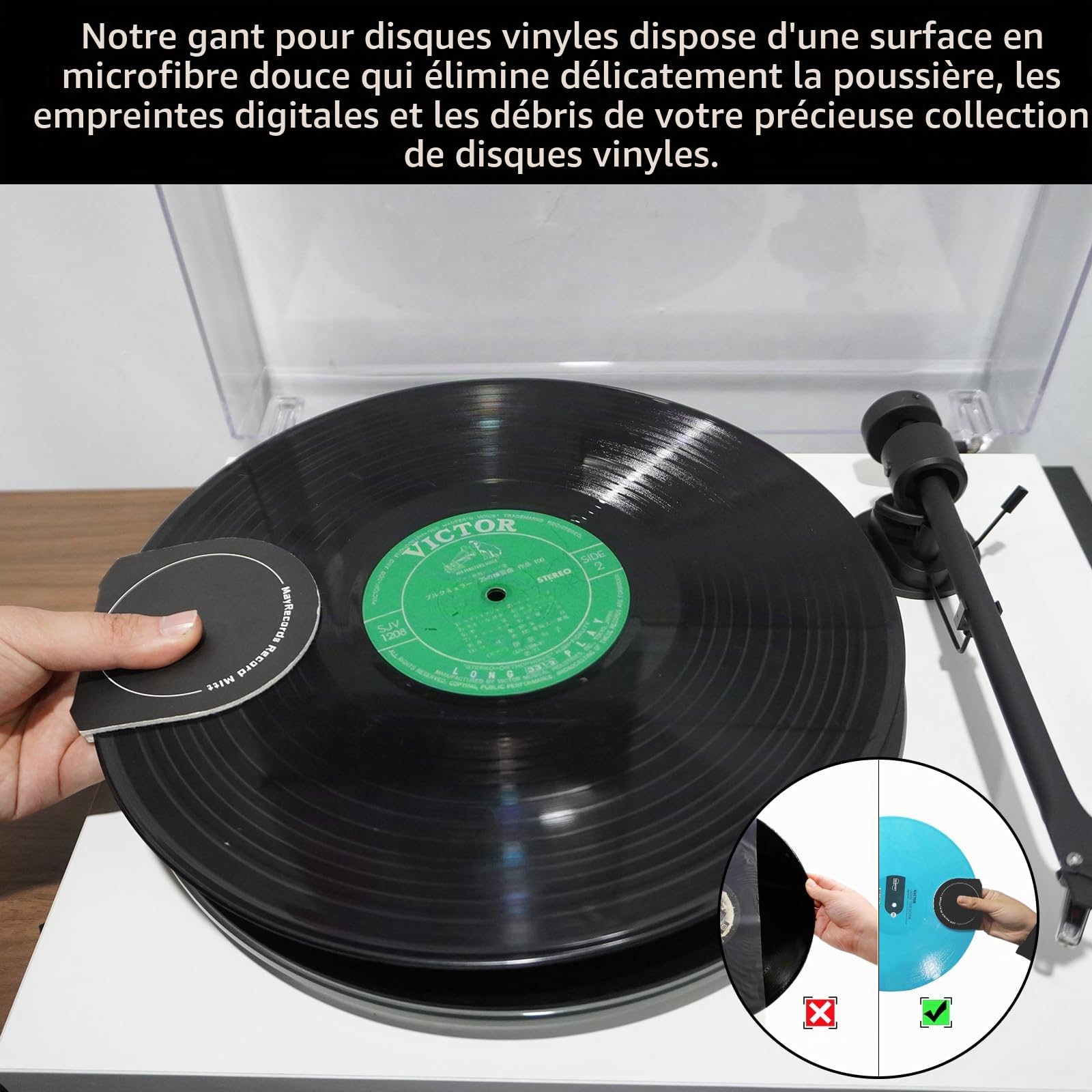 Lot de 4 gants antistatiques pour disques vinyles en microfibre douce (noir)