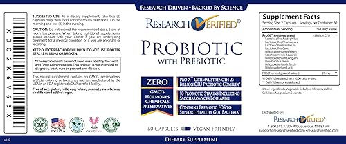 Miniatura 4 de Research Verified Probióticos con prebióticos - 25 mil millones de UFC, 10 cepas veganas para hombres y mujeres - 60 cápsulas