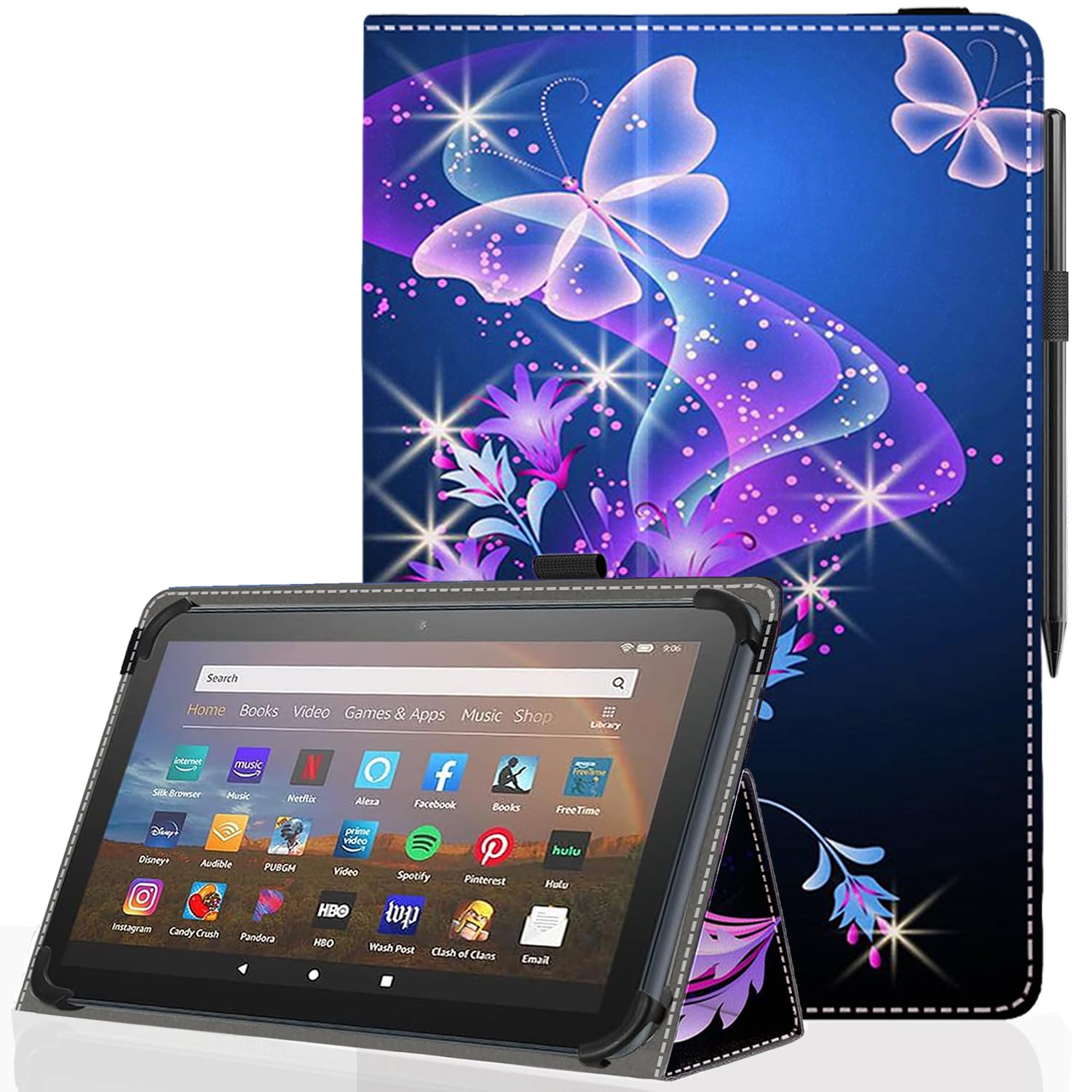 Universal 11 12 Inch Android Tablet Case,Slim Folding Stand Cover for 10.9" 11" 11.5" 12" and All 11"- 12" Touchscreen Tablet Case with Stylus Pen Holder,Butterfly 02