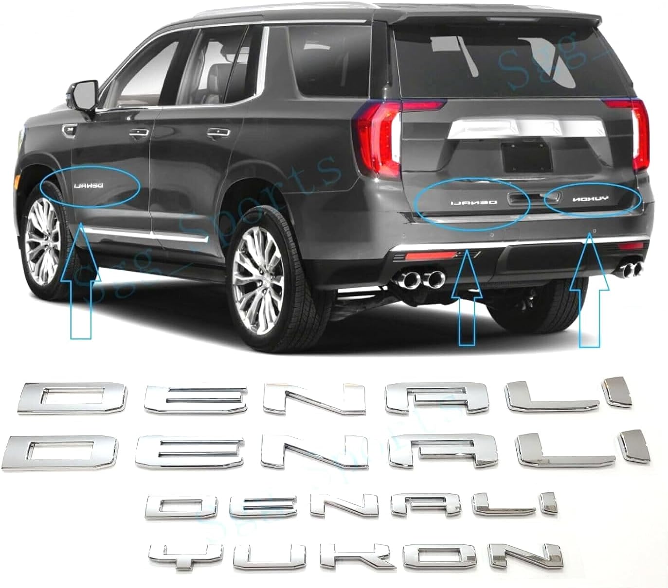 4Pcs Denali Yukon Emblems Door Rear Tailgate Letters Nameplate 3D Badge Replacement for 2021-2023 Yukon Yukon XL (Glossy Black)