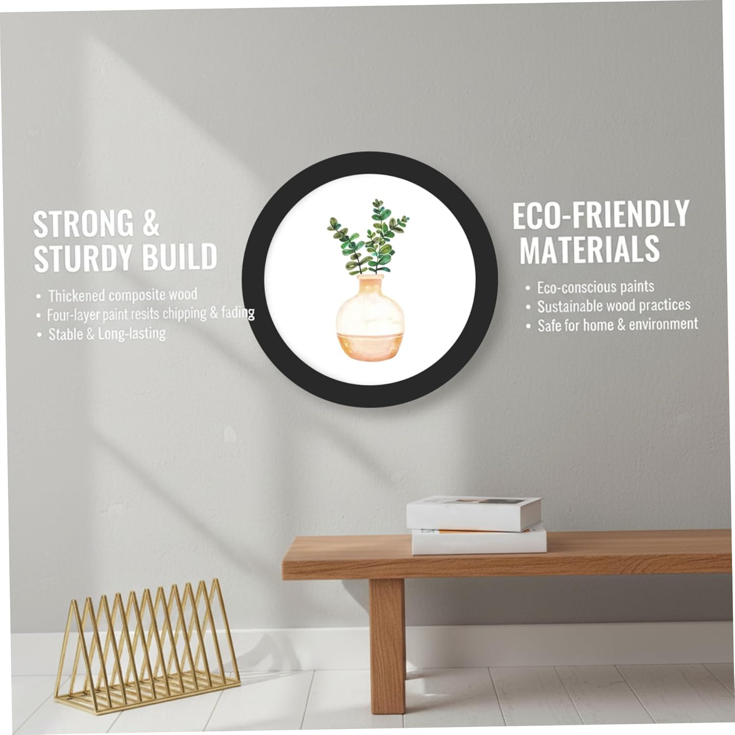 3Pcs Round Wooden Frame 8 inch, Circular Picture Frame for Wall, Vintage Photo Frames for Home Decor, Black