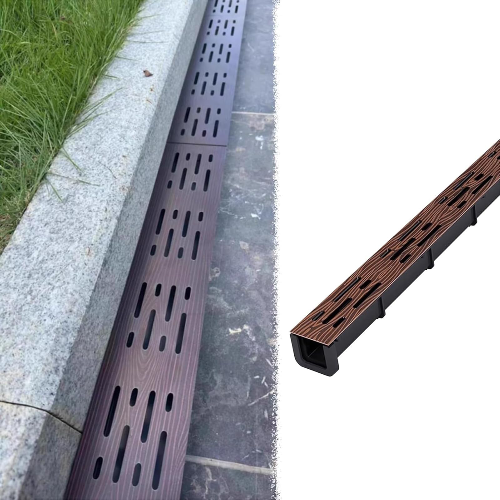 Filtre linéaire étroit en acier inoxydable pour caniveau de jardin et cour | Lot de 2