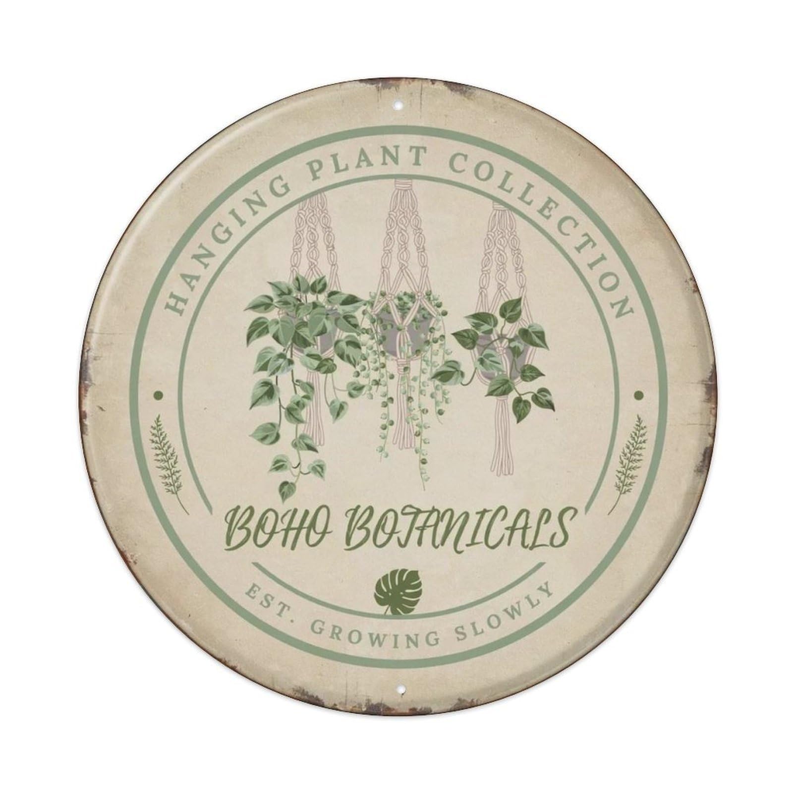 Boho Round Plant Sign Metal Tin Sign Plaque