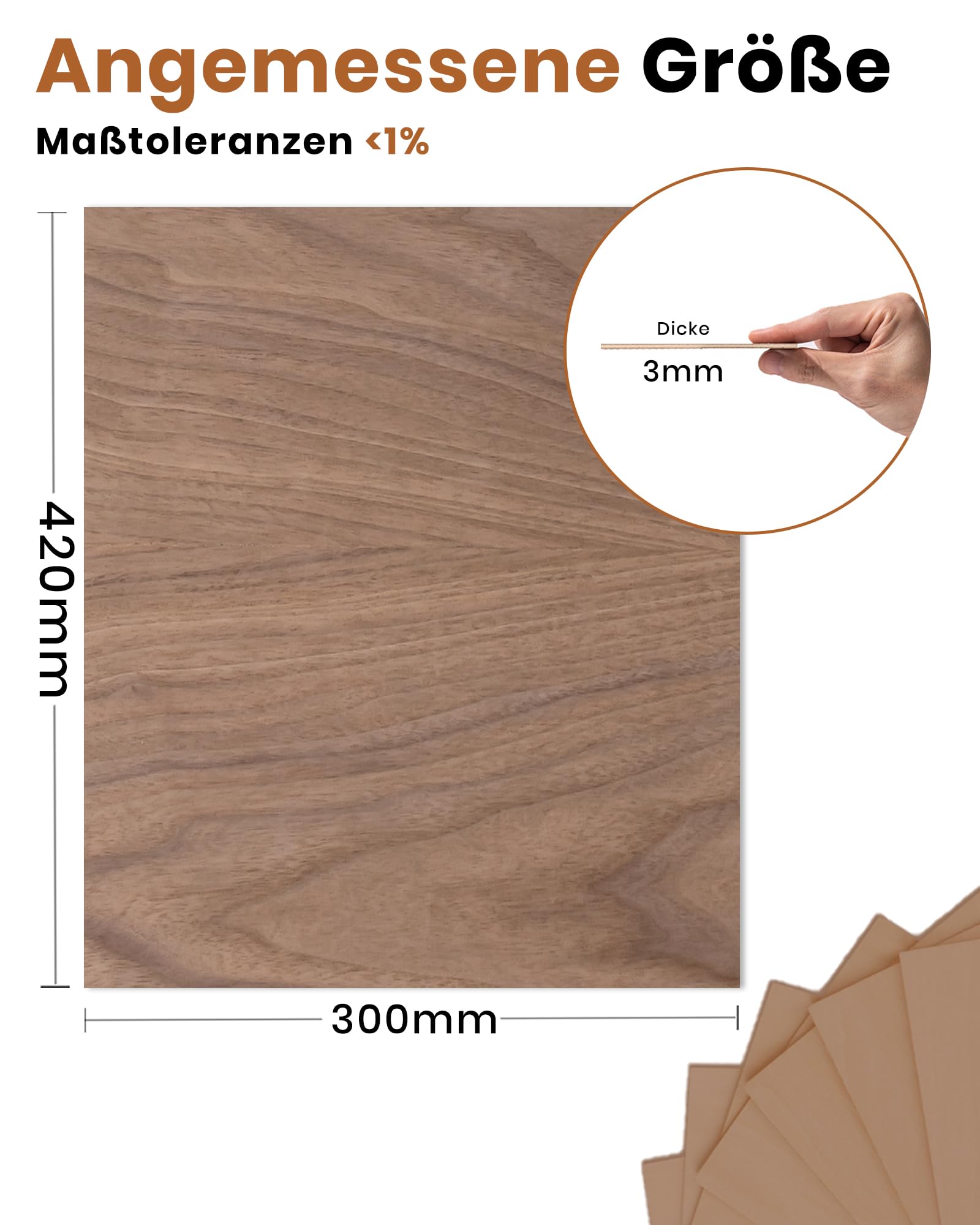 ROWOOD Sperrholzplatte 3mm a3 420x300mm 6Stück Walnuss holzplatte Zuschnitt Nach Maß Unbehandeltes Bastelhölzer Holz für Modellbau Laserschnit Laser Gravur Holz Brennen Malerei CNC