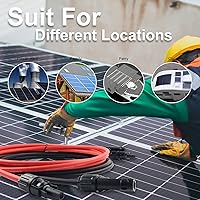 Vista 5 de Cable de extensión solar de un par (20 pies 10 AWG) Cable de panel solar con conectores hembra y macho (20 pies rojo + 20 pies negro)