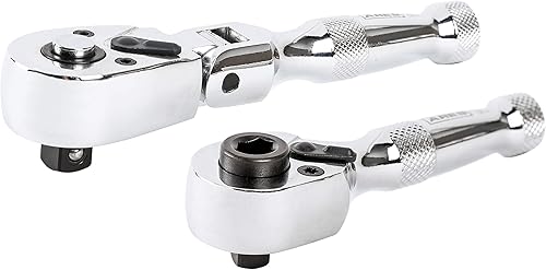 ARES 42042 - Juego de 2 piezas de trinquete rechonchado de cabeza flexible de 38 pulgadas y trinquete rechonchado de 14 pulgadas y destornillador de