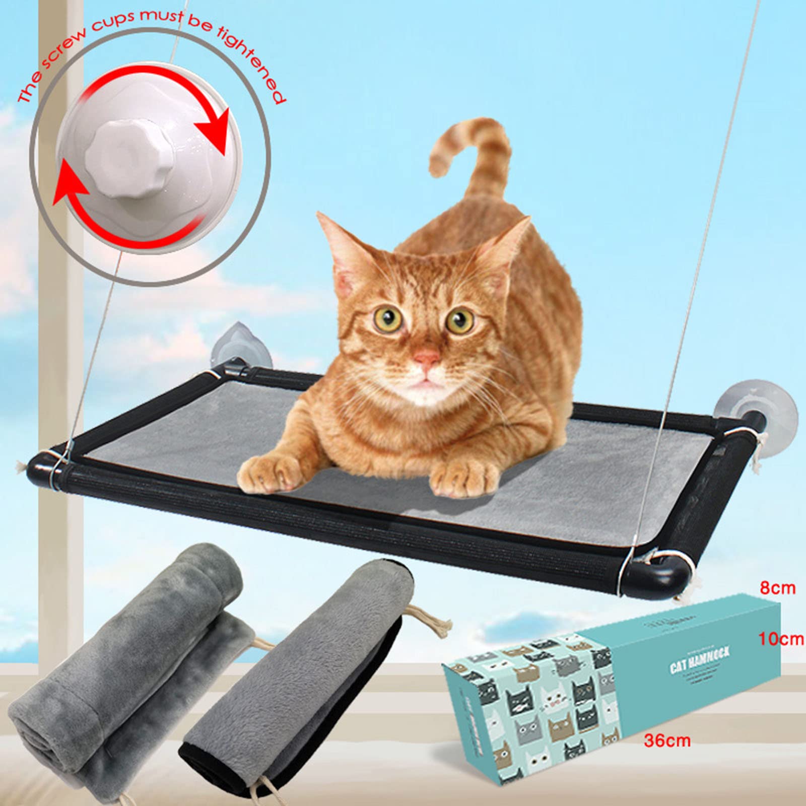 Hamaca for gatos, hamaca for ventana de gato for gatos grandes de interior, estantes de asiento de descanso for ventana de hamaca for gato con ventosas de perilla resistente que soporta hasta 50 libra