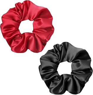 Silk Hair Scrunchies Black Red for Women Girls Curly Thick Hair Big Mulberry Silky Sleep Scrunchy Satin Elastic Hair Tie Bands Fashion Ponytail Holder 90s Accessories