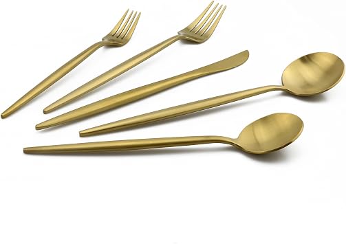 20-Pieces Gold 18/10 Stainles Steel Flatware Set, Knife Fork Spoon Silverware Set, Dinnerware Set Service for 4, Matte Finish, Dishwasher Safe