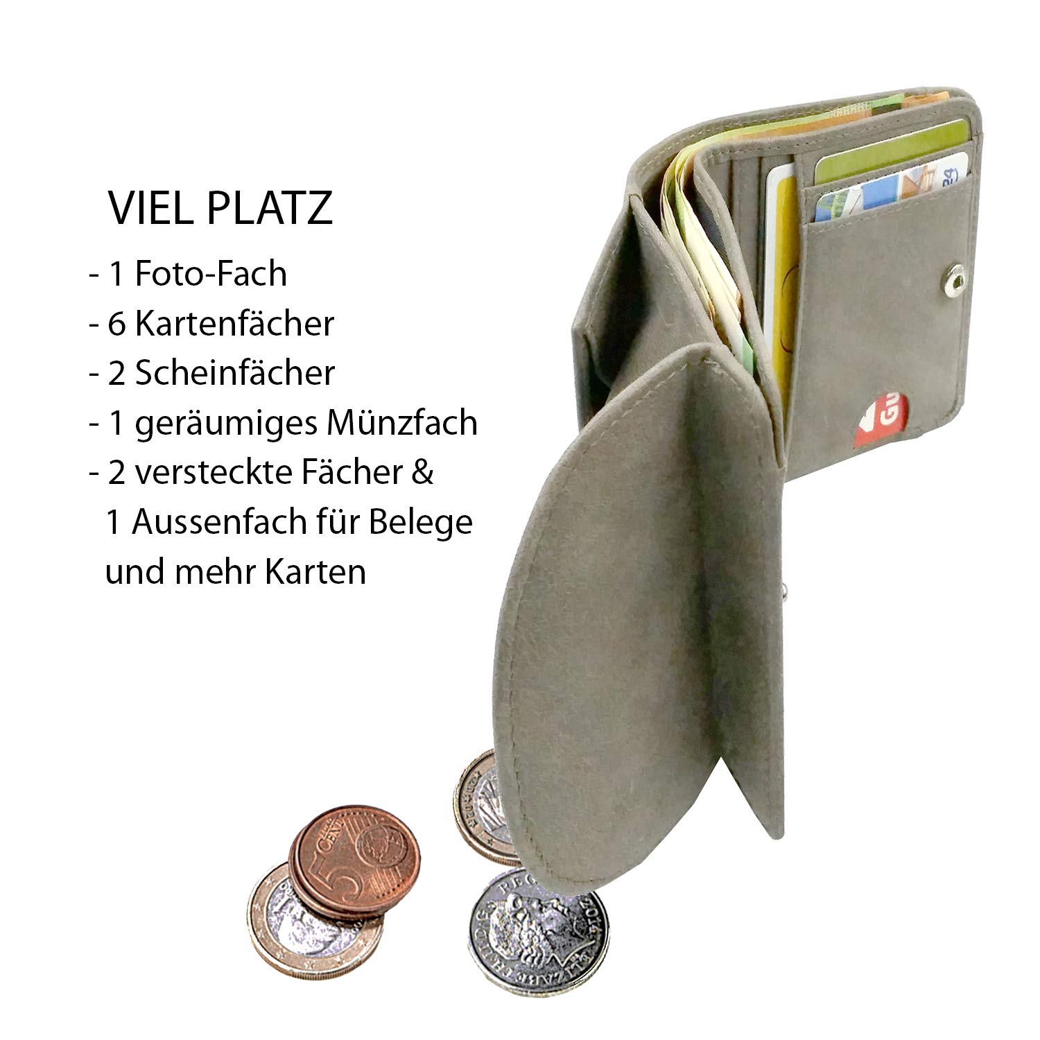 Geldbörse Damen klein grau, viele Fächer, Reise Portemonnaie, Oil-Wax-Leder, RFID Blocker, Münzfach | Wiener Schachtel, Geldtasche Portmonee Geldbeutel Damengeldbörse Damenportemonnaie Damengeldbeutel