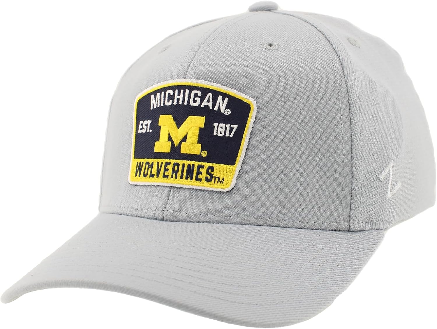 Michigan Wolverines NCAA Officially Licensed Fitted Hat ZH Patch Switchback Light Gray, Medium