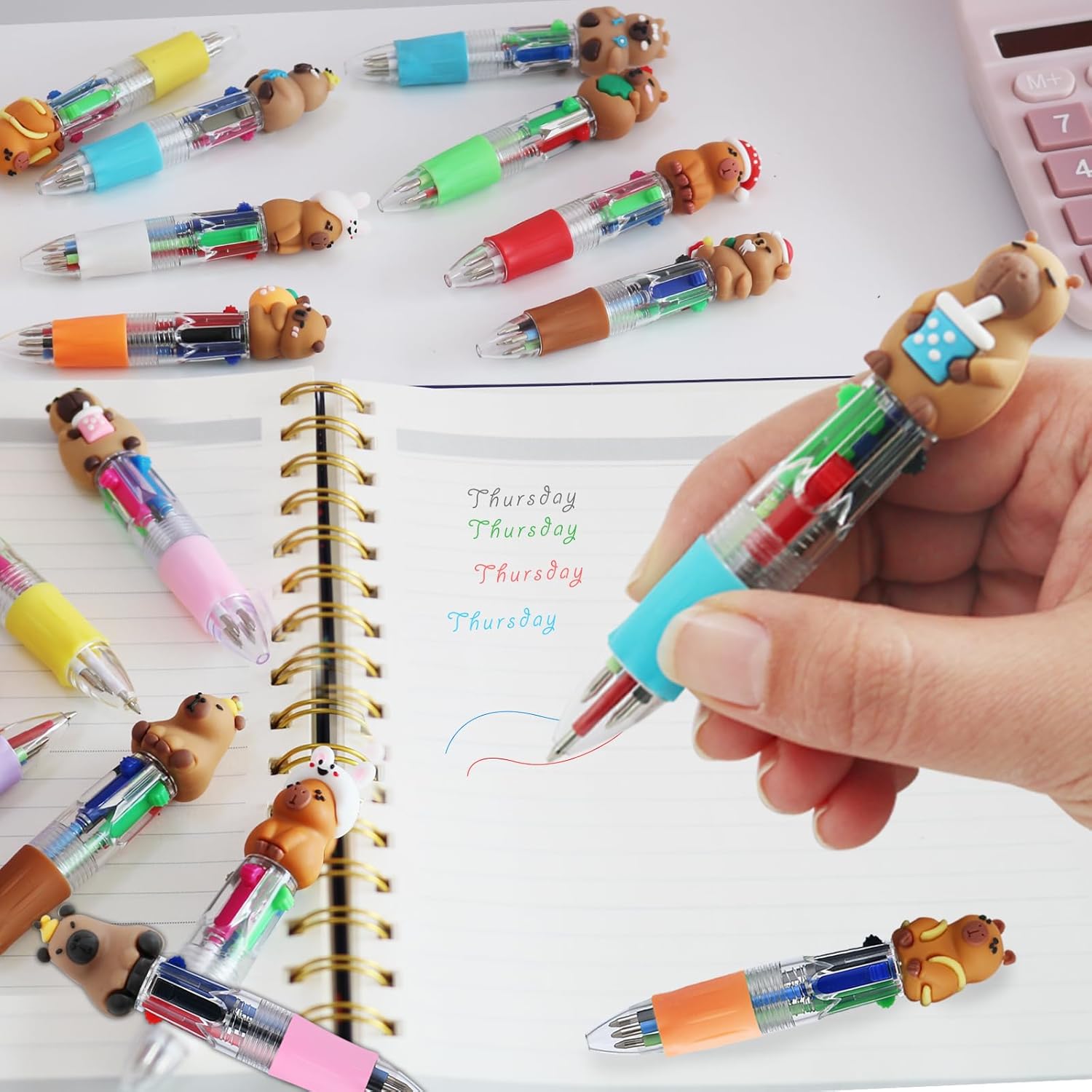 25 Pcs Capybara Party Favor Multicolor Pen|4-in-1 Cute Multicolor Cartoon Ballpoint Pens|Cartoon Bulk Kawaii Capybara Shape Cool Ballpoint Pens |Capybara Party Favors Pens & Fun Gifts