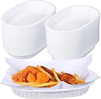 Vista 1 de Hsei Paquete de 50 cestas de comida rápida de 10.5 x 7 pulgadas, bandejas de plástico ovaladas para servir alimentos, cestas de pan reutilizables