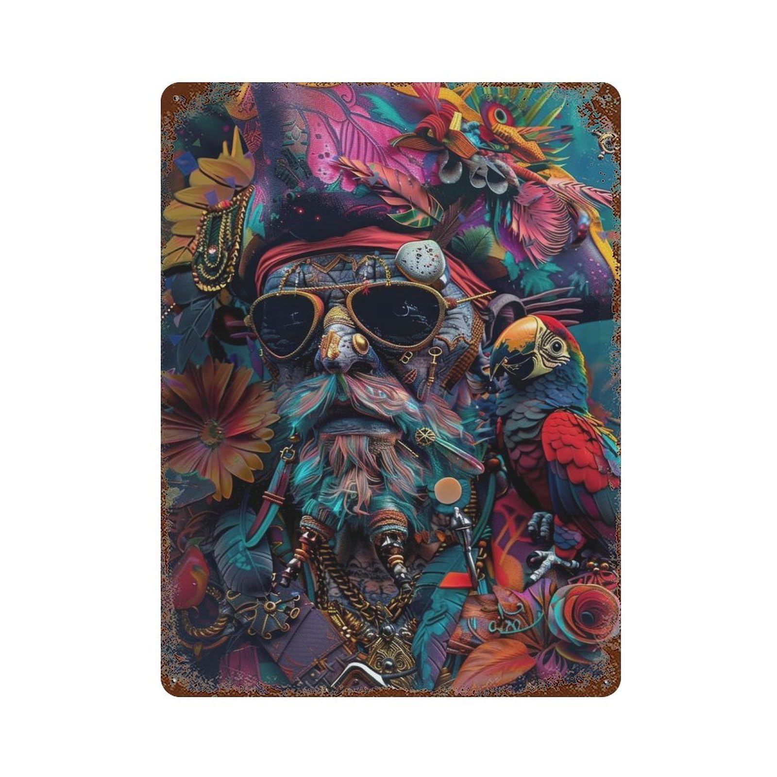 Vintage Rust Metal Sign Psychedelic Pirate 15.7"x11.8", Decorative Metal Wall Art for Basement, Hobby Room And Garage Decor