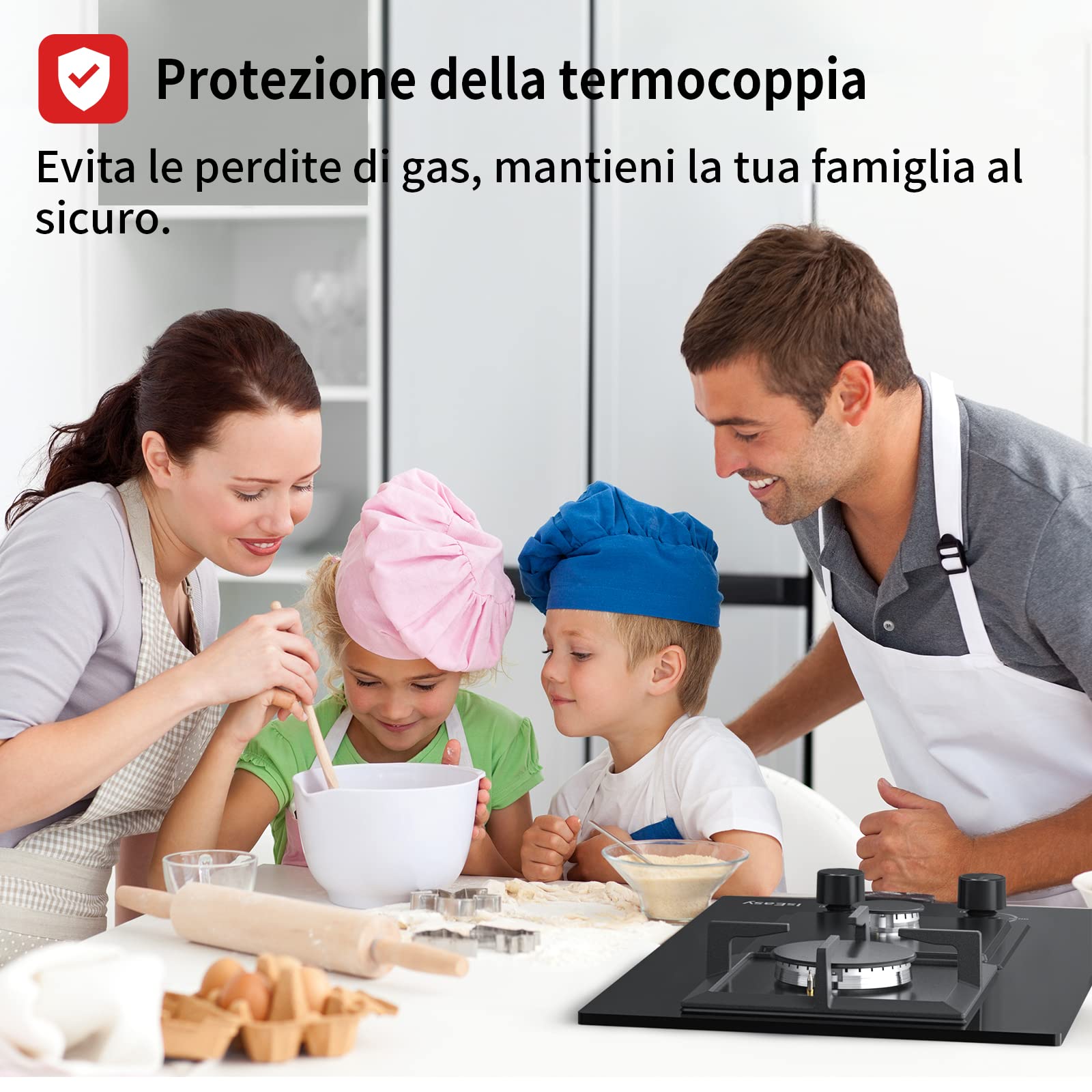 Piano Cottura a Gas, Piano cottura 2 fuochi gas incasso, Adatto per LPG e NG (3700W)