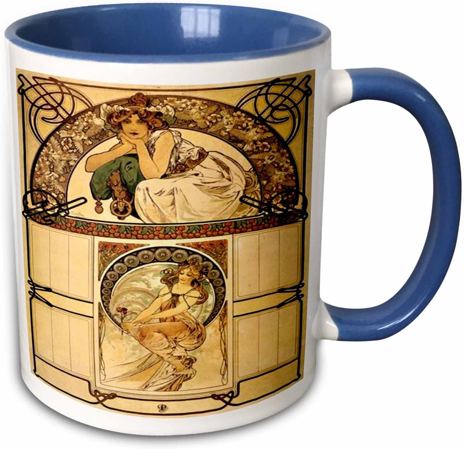 3dRose Print of Muchas Calendar Of Cherry Blossoms 11oz Two-Tone Blue Mug