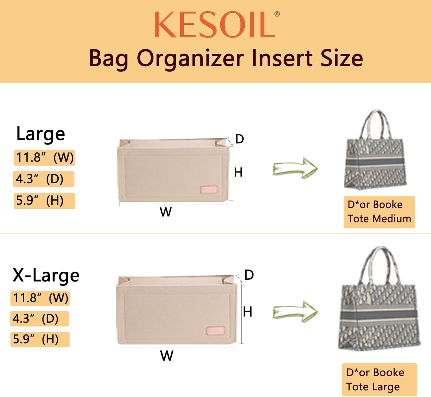 Tote Bag Organizer Insert Compatible with Medium Dior Book Tote Bag and On The Go MM,Handbag Storage Felt Insert with Zipper, 9 Pockets (Black With Cover, L) - Image 2