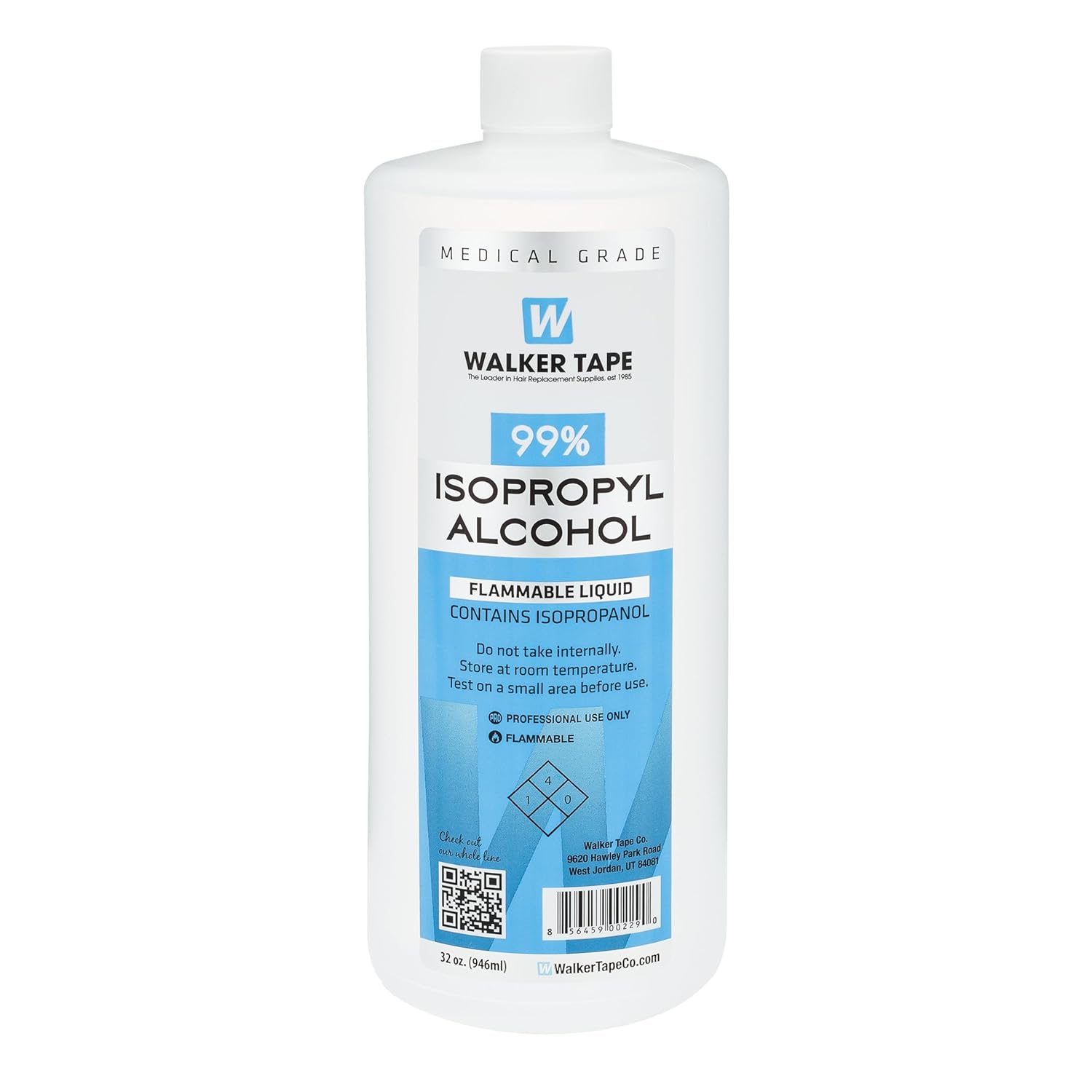Walker Tape 99% Isopropyl Alcohol 32 fl oz Bottle for Wig Installs, Lace Systems, Hair Tape Prep and Adhesive Strips Use Offering Fast Evaporation, Medical Grade Skin Cleaning and No Residue