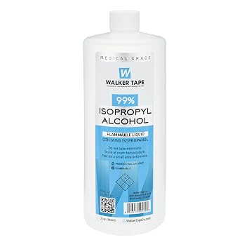 Walker Tape 99% Isopropyl Alcohol 32 fl oz Bottle for Wig Installs, Lace Systems, Hair Tape Prep and Adhesive Strips Use Offering Fast Evaporation, Medical Grade Skin Cleaning and No Residue