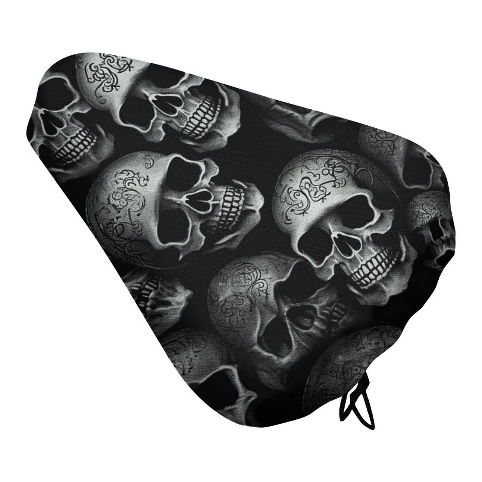 Waterproof Bike Seat Cover Black Skull Printed Comfortable Bike Seat Cover with Drawstring Seat Cover Mountain Bike Seat Cover Rain Dust Protective Cushion Saddle Cover